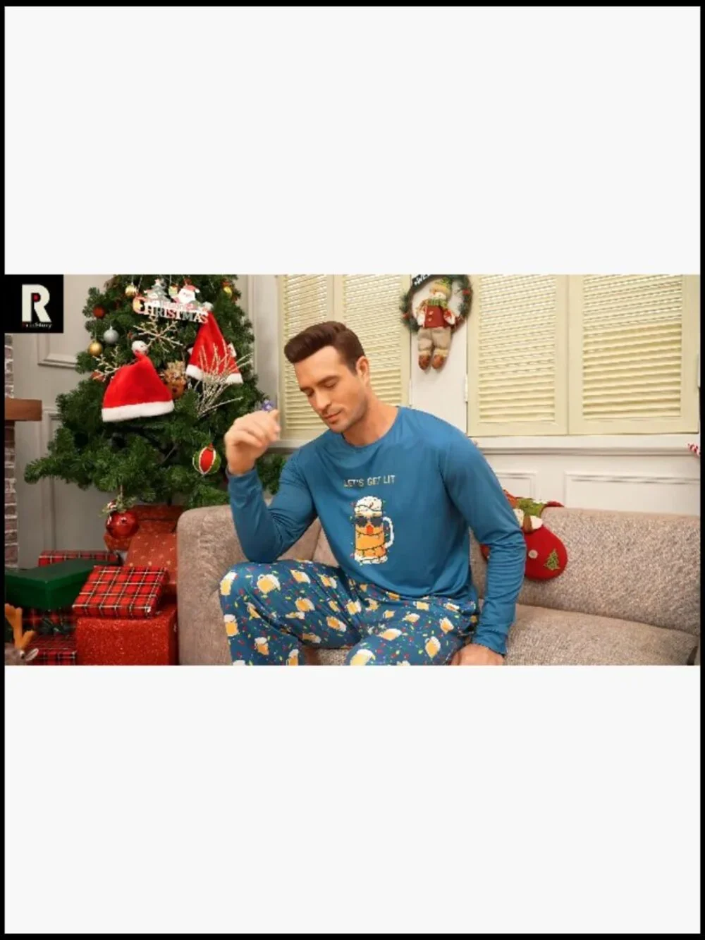 Men's Long Sleeve Pajama Set, Soft Polyester Sleepwear, Loose Fit